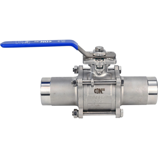 Кран шаровой BV3131P(3pc)-FP-W-ISO-H LONG Ду40 Ру40 полнопроходной, трехсоставной, корпус - нержавеющая сталь 304, уплотнение - PTFE, под приварку, с рукояткой в Хабаровске