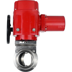 Затвор дисковый поворотный WBV3131E-2W-T-H Ду65 Ру10 резьбовой, корпус - пищевая нержавеющая сталь 304, уплотнение - EPDM, с электроприводом QT-EX-005M-O2-220VAC-У1 с моментной муфтой и штурвалом