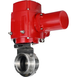 Затвор дисковый поворотный WBV3131E-2W-T-H Ду65 Ру10 резьбовой, корпус - пищевая нержавеющая сталь 304, уплотнение - EPDM, с электроприводом QT-EX-005M-O2-220VAC-У1 с моментной муфтой и штурвалом