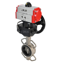 Затвор дисковый поворотный WBV3232V-2W-Fb-H Ду125 Ру16, корпус - нержавеющая сталь 316L, диск - нержавеющая сталь 316L, уплотнение - Viton, с пневмоприводом PA-DA-083 двойного действия, с ручным дублером MON2-450-T28-ISO