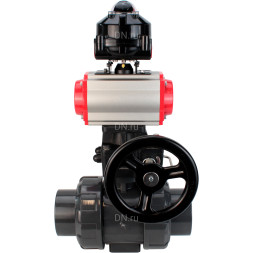 Кран шаровой BV4242E-FP-GRM-ISO Дн65 Ру10 полнопроходной, корпус - НПВХ, шар - НПВХ, уплотнение - EPDM, с пневмоприводом PA-DA-065, пневмораспределителем 4M310-08 DC24V, ручным дублером MON1-250-T26-ISO и БКВ APL-510N EX