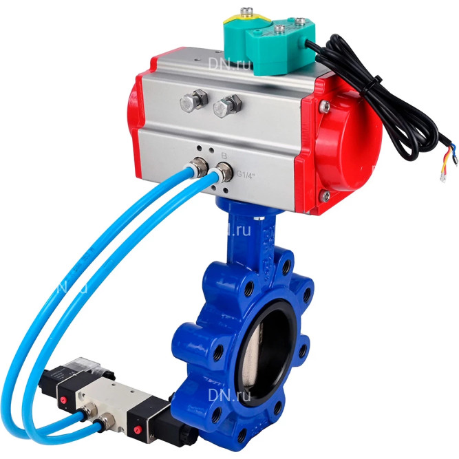 Затвор дисковый поворотный WBV1616E-2W-Fb-H Ду50 Ру16 LUG, корпус - чугун QT450, диск - чугун QT450, уплотнение - EPDM, с пневмоприводом PA-DA-065, пневмораспределителем 4M320-10 AC220V и магнитным переключателем ALS200D в Хабаровске