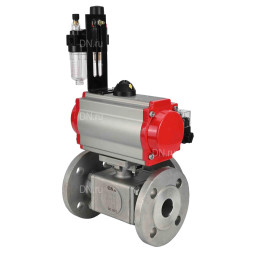 Кран шаровой BV3232P(4pc)-FP-3WL-F Ду40 Ру16 полнопроходной трехходовой, фланцевый, корпус - нержавеющая сталь SS316, с пневмоприводом PA-DA-065 двойного действия, пневмораспределителем 4M310-08 DC24V и БПВ AFC2000