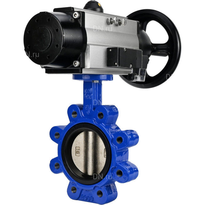 Затвор дисковый поворотный WBV1616E-2W-Fb-H Ду125 Ру16 LUG корпус - чугун QT450, диск - чугун QT450, уплотнение - EPDM, с пневмоприводом PA-DA-105-1 и пневмораспределителем 4M310-08 AC220V в Хабаровске