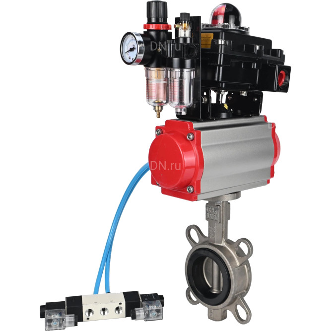 Затвор дисковый поворотный WBV3131E-2W-Fb-H Ду150 Ру16, корпус - нержавеющая сталь 304, диск - нержавеющая сталь 304, уплотнение - EPDM, с пневмоприводом PA-SA-160, пневмораспределителем 4V320-08 AC220V, БКВ APL-410N EX и БПВ AFC2000 в Хабаровске
