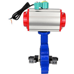 Затвор дисковый поворотный WBV1616N-2W-Fb-H Ду100 Ру16 LUG корпус - чугун QT450, диск - чугун QT450, уплотнение - NBR, с пневмоприводом PA-DA-083, пневмораспределителем 4V320-08 AC220V и магнитным переключателем ALS200D