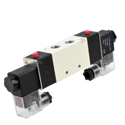 Пневмораспределитель 4V320-08 AC220V 1/4″ бистабильный, пятиканальный, с двусторонним ЭМУ (подключение со шлангами)