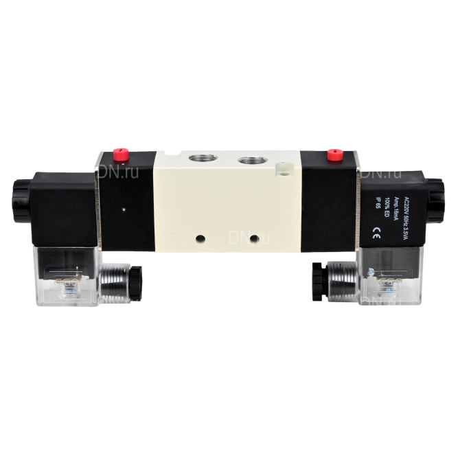 Пневмораспределитель 4V320-08 AC220V 1/4″ бистабильный, пятиканальный, с двусторонним ЭМУ (подключение со шлангами) в Хабаровске