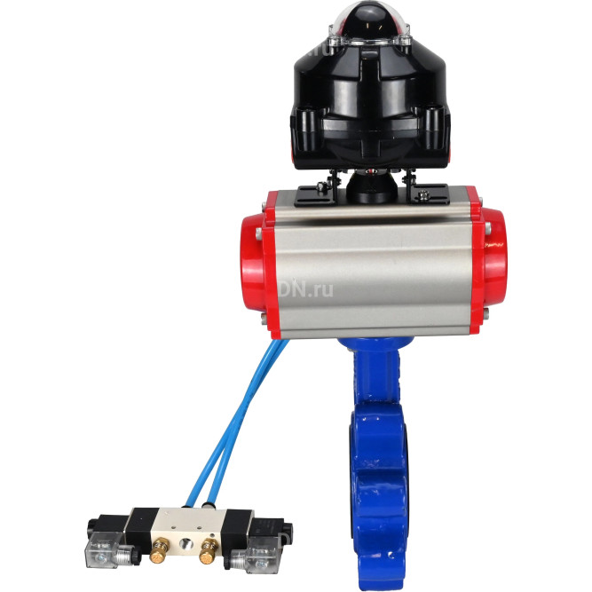 Затвор дисковый поворотный WBV1616N-2W-Fb-H Ду100 Ру16 LUG корпус - чугун QT450, диск - чугун QT450, уплотнение - NBR, с пневмоприводом PA-DA-083, пневмораспределителем 4V320-08 AC220V и БКВ APL-510N EX в Хабаровске