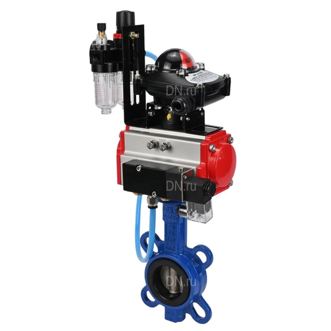 Затвор дисковый поворотный WBV1413E-2W-Fb-H Ду125 Ру16, корпус - чугун GGG50, диск - чугун GGG40, уплотнение - EPDM, с пневмоприводом PA-DA-105, пневмораспределителем 4V320-08 AC220V, БКВ APL-210N и БПВ AFC2000 в Хабаровске