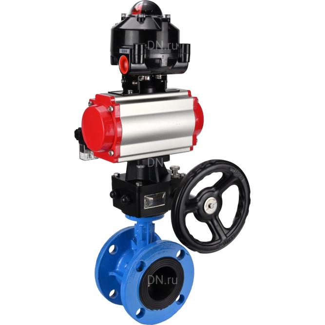 Затвор дисковый поворотный WBV1313E-2W-F-H Ду150 Ру16 фланцевый, корпус - чугун GGG40, диск - чугун GGG40, EPDM, с пневмоприводом PA-DA-130, пневмораспределителем 4M310-08 DC24V, БКВ APL-510N EX и ручным дублером MON1-250-T26-ISO в Хабаровске