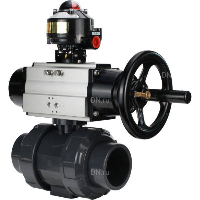 Кран шаровой BV4242E-FP-GRM-ISO Дн100 Ру10 полнопроходной, корпус - НПВХ, шар - НПВХ, уплотнение - EPDM, с пневмоприводом PA-DA-105-1 и БКВ APL-510N EX в Хабаровске
