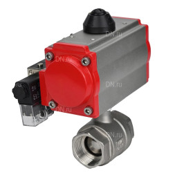 Кран шаровой BV3232P(2pc)-FP-T-ISO-H Ду65 Ру40 полнопроходной двухходовой, нержавеющая сталь 316, внутренняя резьба, уплотнение - PTFE, с пневмоприводом PA-DA-083 двойного действия и пневмораспределителем 4M310-08 AC220V