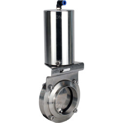 Затвор дисковый поворотный WBV3131S-2W-W-H Ду20 Ру10 под приварку, пищевая нержавеющая сталь 304, уплотнение – Silicon, с пневмоприводом PA-SA-85 с возвратными пружинами