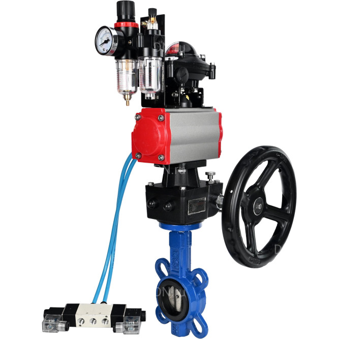Затвор дисковый поворотный WBV1413E-2W-Fb-H Ду125 Ру16, корпус - чугун GGG50, диск - чугун GGG40, уплотнение - EPDM, с пневмоприводом PA-DA-105, пневмораспределителем 4V320-08 AC220V, БКВ APL-210N, ручным дублером MON2-450-T28-ISO и БПВ AFC2000 в Хабаровске