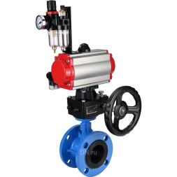 Затвор дисковый поворотный WBV1313E-2W-F-H Ду150 Ру16 фланцевый, корпус - чугун GGG40, диск - чугун GGG40, EPDM, с пневмоприводом PA-DA-130, пневмораспределителем 4M310-08 AC220V, ручным дублером MON1-250-T26-ISO и БПВ AFC2000