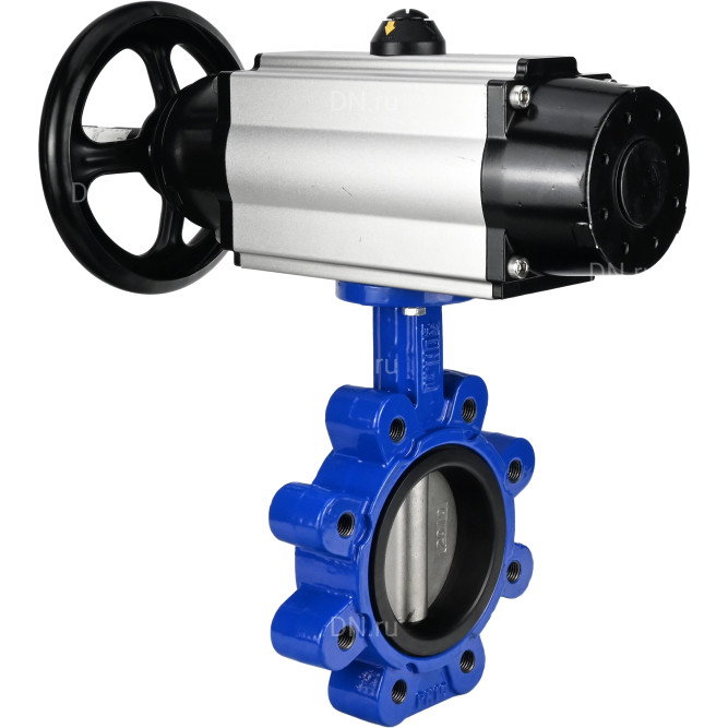 Затвор дисковый поворотный WBV1631E-2W-Fb-H Ду150 Ру16 LUG корпус - чугун QT450, диск - нержавеющая сталь 304, уплотнение - EPDM, с пневмоприводом PA-DA-105-1 и пневмораспределителем 4M310-08 DC24V в Хабаровске