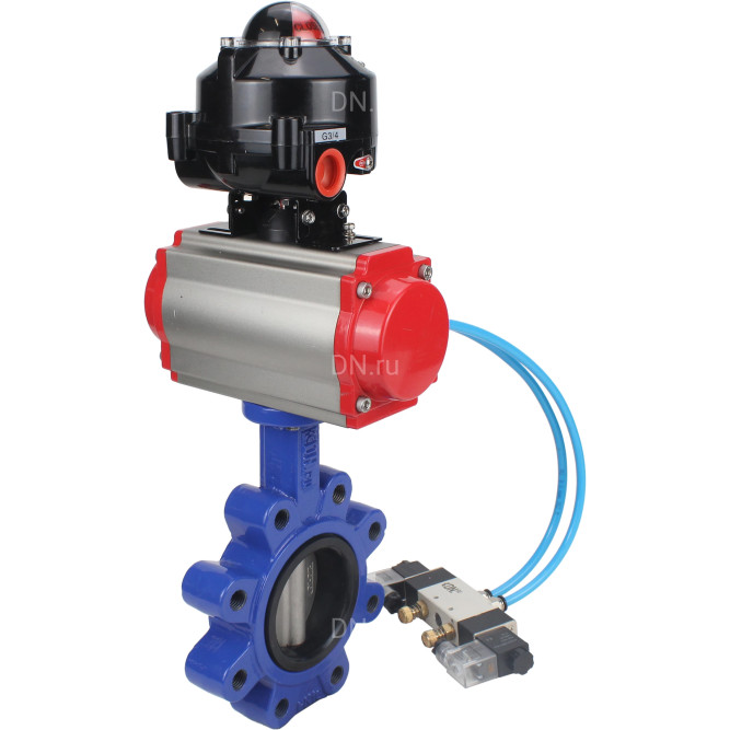 Затвор дисковый поворотный WBV1631E-2W-Fb-H Ду50 Ру16 LUG корпус - чугун QT450, диск - нержавеющая сталь 304, уплотнение - EPDM, с пневмоприводом PA-DA-065, пневмораспределителем 4V320-08 AC220V и БКВ APL-510N EX в Хабаровске