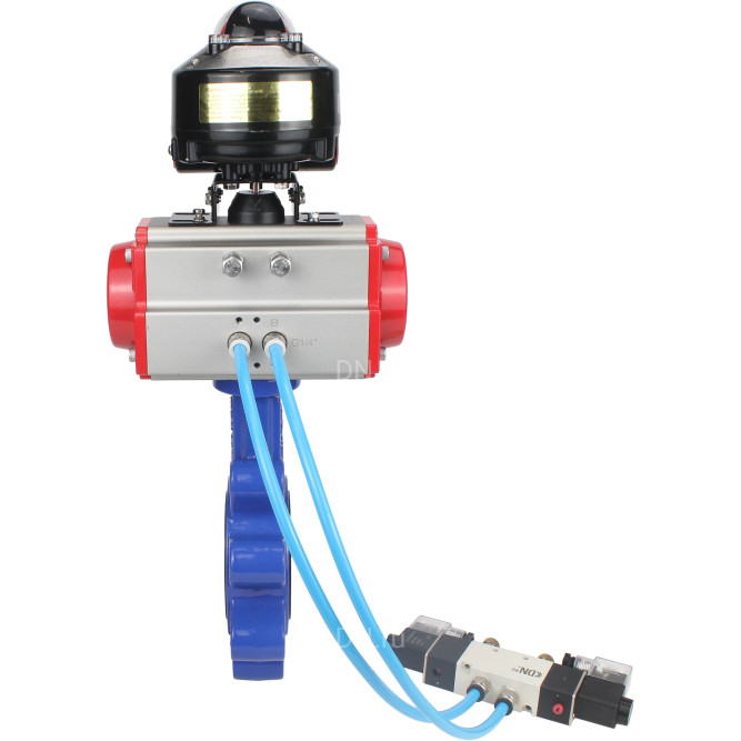 Затвор дисковый поворотный WBV1631E-2W-Fb-H Ду50 Ру16 LUG корпус - чугун QT450, диск - нержавеющая сталь 304, уплотнение - EPDM, с пневмоприводом PA-DA-065, пневмораспределителем 4V320-08 AC220V и БКВ APL-510N EX в Хабаровске