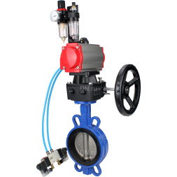 Затвор дисковый поворотный WBV1413E-2W-Fb-H Ду125 Ру16, корпус - чугун GGG50, диск - чугун GGG40, уплотнение - EPDM, с пневмоприводом PA-DA-105, пневмораспределителем 4V320-08 AC220V, ручным дублером MON2-450-T28-ISO и БПВ AFC2000