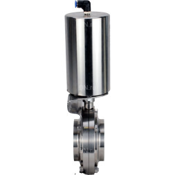 Затвор дисковый поворотный WBV3131S-2W-W-H Ду32 Ру10 под приварку, пищевая нержавеющая сталь 304, уплотнение – Silicon, с пневмоприводом PA-SA-85 с возвратными пружинами