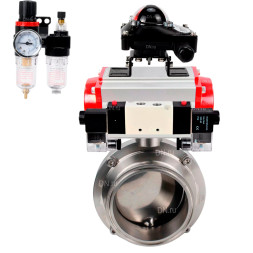 Затвор дисковый поворотный кламповый WBV3131E-2W-C-H Ду65 Ру10 корпус - пищевая нержавеющая сталь 304, уплотнение - EPDM, с пневмоприводом PA-DA-065, пневмораспределителем 4M320-10 AC220V, БКВ APL-210N, БПВ AFC2000