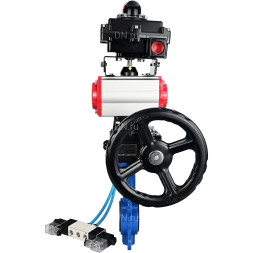Затвор дисковый поворотный WBV1413E-2W-Fb-H Ду125 Ру16, корпус - чугун GGG50, диск - чугун GGG40, уплотнение - EPDM, с пневмоприводом PA-DA-105, пневмораспределителем 4V320-08 AC220V, БКВ APL-410N EX и ручным дублером MON2-450-T28-ISO