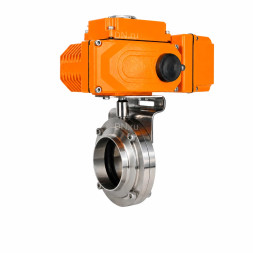 Затвор дисковый поворотный WBV3131E-2W-W-H Ду20 Ру10 под приварку, корпус - пищевая нержавеющая сталь 304, уплотнение - EPDM, с электроприводом QT-N-005EM-B1-220VAC-У1 c датчиком обратной связи и входным управляющим сигналом 0-10В HARK