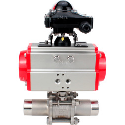 Кран шаровой BV3232P(3pc)-FP-W-ISO-H LONG Ду32 Ру40 полнопроходной, корпус - нержавеющая сталь 316, уплотнение - PTFE, под приварку, с пневмоприводом PA-DA-052 и БКВ APL-210N