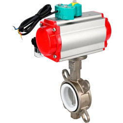 Затвор дисковый поворотный WBV3131P-2W-Fb-H Ду100 Ру16 корпус - нержавеющая сталь 304, диск - нержавеющая сталь 304, уплотнение - PTFE, с пневмоприводом PA-DA-083, пневмораспределителем 4M310-08 AC220V и магнитным переключателем ALS200D