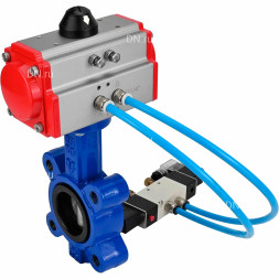 Затвор дисковый поворотный WBV1631N-2W-Fb-H Ду80 Ру16 LUG, корпус - чугун QT450, диск - нержавеющая сталь 304, уплотнение - NBR, с пневмоприводом PA-DA-083 и пневмораспределителем 4M320-10 AC220V