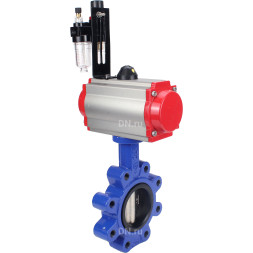 Затвор дисковый поворотный WBV1616E-2W-Fb-H Ду150 Ру16 LUG корпус - чугун QT450, диск - чугун QT450, уплотнение - EPDM, с пневмоприводом PA-SA-160, пневмораспределителем 4M310-08 AC220V и БПВ AFC2000
