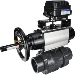 Кран шаровой BV4242E-FP-GRM-ISO Дн65 Ру10 полнопроходной, корпус - НПВХ, шар - НПВХ, уплотнение - EPDM, с пневмоприводом PA-DA-105-1 и пневмопозиционером YT-1000RSN без обратной связи
