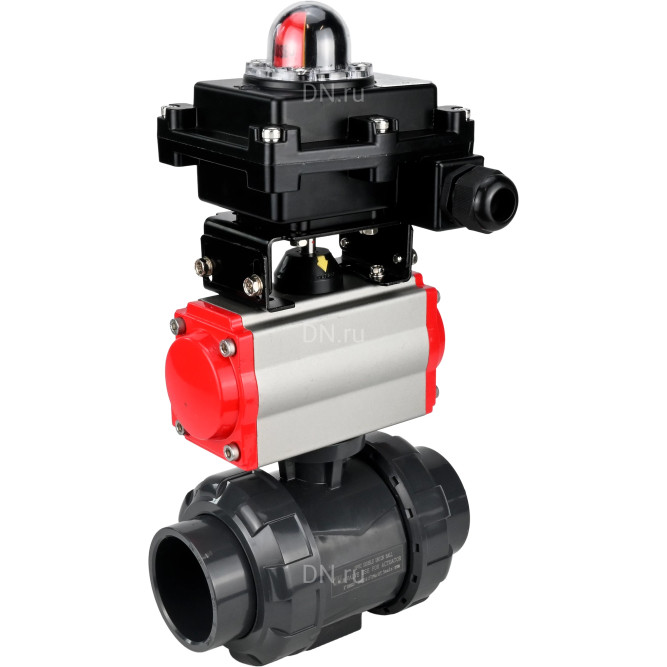 Кран шаровой BV4242E-FP-GRM-ISO Дн100 Ру10 полнопроходной, корпус - НПВХ, шар - НПВХ, уплотнение - EPDM, с пневмоприводом PA-DA-065 и БКВ APL-410N EX в Хабаровске