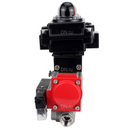 Кран шаровой BV3232P(4pc)-SP-3WL-T-ISO-H Ду20 Ру63 стандартнопроходной трехходовой L-тип, нержавеющая сталь SS316, внутренняя резьба, PTFE, пн.приводом PA-SA-052, пн.распределителем 4M310-08 AC220V и БКВ APL-410N EX
