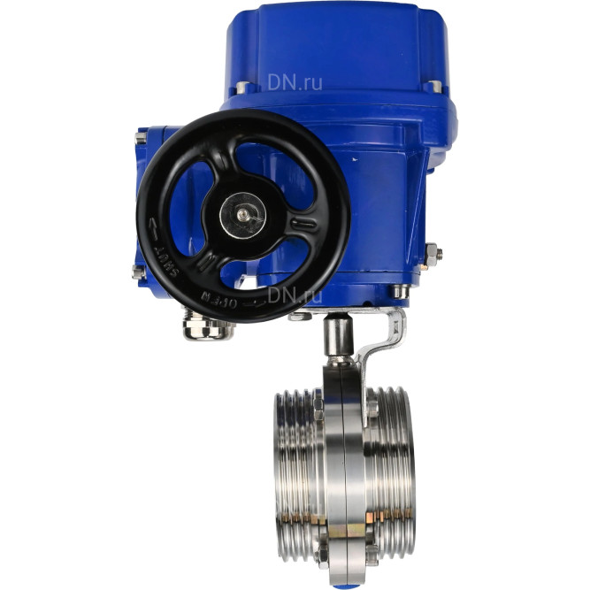 Затвор дисковый поворотный WBV3131E-2W-T-H Ду25 Ру10 резьбовой, корпус - пищевая нержавеющая сталь 304, уплотнение - EPDM, с электроприводом QT-N-005M-O2-220VAC-У1 с моментной муфтой и штурвалом в Хабаровске