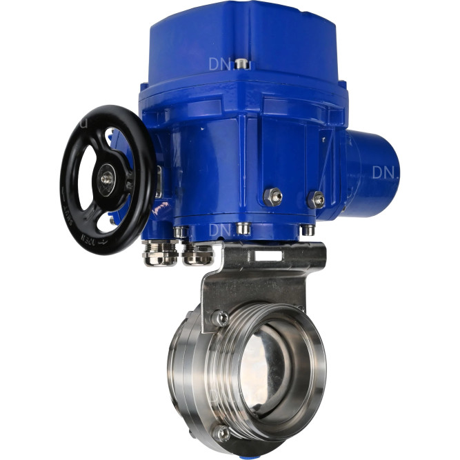 Затвор дисковый поворотный WBV3131E-2W-T-H Ду25 Ру10 резьбовой, корпус - пищевая нержавеющая сталь 304, уплотнение - EPDM, с электроприводом QT-N-005M-O2-220VAC-У1 с моментной муфтой и штурвалом в Хабаровске