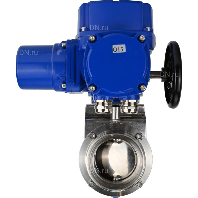 Затвор дисковый поворотный WBV3131E-2W-T-H Ду25 Ру10 резьбовой, корпус - пищевая нержавеющая сталь 304, уплотнение - EPDM, с электроприводом QT-N-005M-O2-220VAC-У1 с моментной муфтой и штурвалом в Хабаровске