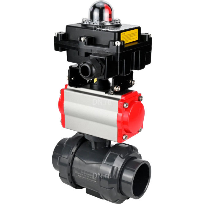 Кран шаровой BV4242E-FP-GRM-ISO Дн20 Ру10 полнопроходной, корпус - НПВХ, шар - НПВХ, уплотнение - EPDM, с пневмоприводом PA-SA-052 и БКВ APL-410N EX в Хабаровске