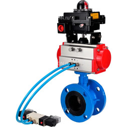 Затвор дисковый поворотный WBV1313E-2W-F-H Ду125 Ру16, корпус - чугун GGG40, диск - чугун GGG40, уплотнение - EPDM, с пневмоприводом PA-DA-130, пневмораспределителем 4M320-08 AC220V и БКВ APL-410N EX