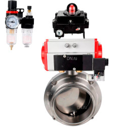 Затвор дисковый поворотный кламповый WBV3131S-2W-C-H Ду15 Ру10 корпус - пищевая нержавеющая сталь 304, уплотнение – Silicon, с пневмоприводом PA-DA-065, пневмораспределителем 4M310-08 DC24V, БКВ APL-410N EX и БПВ AFC2000