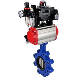Затвор дисковый поворотный WBV1631E-2W-Fb-H Ду100 Ру16 LUG корпус - чугун QT450, диск - нержавеющая сталь 304, уплотнение - EPDM, с пневмоприводом PA-DA-083, пневмораспределителем 4M310-08 AC220V, БКВ APL-410N EX и БПВ AFC2000