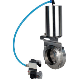 Затвор дисковый поворотный WBV3131S-2W-W-H Ду40 Ру10 под приварку, пищевая нержавеющая сталь 304, уплотнение – Silicon, с пневмоприводом PA-SA-85 и пневмораспределителем 4V320-10 AC220V