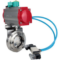 Затвор дисковый поворотный WBV3131E-2W-W-H Ду15 Ру10 под приварку, корпус - пищевая нержавеющая сталь 304, уплотнение - EPDM, с пневмоприводом PA-DA-052, пневмораспределителем 4M320-10 AC220V, магнитным переключателем ALS200D