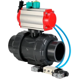 Кран шаровой BV4242E-FP-GRM-ISO Дн15 Ру10 полнопроходной, корпус - НПВХ, шар - НПВХ, уплотнение - EPDM, с пневмоприводом PA-SA-052, пневмораспределителем 4V320-08 AC220V и магнитным переключателем ALS200D