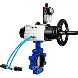Затвор дисковый поворотный WBV1616N-2W-Fb-H Ду125 Ру16 LUG, корпус - чугун QT450, диск - чугун QT450, уплотнение - NBR, с пневмоприводом PA-DA-105-1, пневмораспределителем 4M320-10 AC220V и БПВ AFC2000