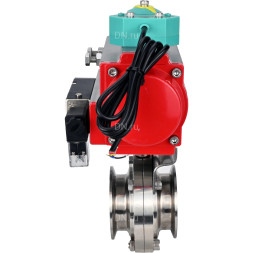 Затвор дисковый поворотный кламповый WBV3131E-2W-C-H Ду20 Ру10 корпус - пищевая нержавеющая сталь 304, уплотнение - EPDM, с пневмоприводом PA-DA-052, пневмораспределителем 4M310-08 AC220V и магнитным переключателем ALS200D