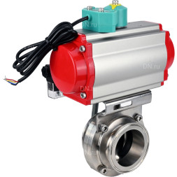 Затвор дисковый поворотный кламповый WBV3131E-2W-C-H Ду20 Ру10 корпус - пищевая нержавеющая сталь 304, уплотнение - EPDM, с пневмоприводом PA-DA-052, пневмораспределителем 4M310-08 AC220V и магнитным переключателем ALS200D
