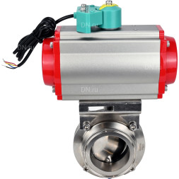 Затвор дисковый поворотный кламповый WBV3131E-2W-C-H Ду20 Ру10 корпус - пищевая нержавеющая сталь 304, уплотнение - EPDM, с пневмоприводом PA-DA-052, пневмораспределителем 4M310-08 AC220V и магнитным переключателем ALS200D