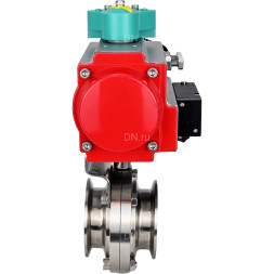 Затвор дисковый поворотный кламповый WBV3131E-2W-C-H Ду20 Ру10 корпус - пищевая нержавеющая сталь 304, уплотнение - EPDM, с пневмоприводом PA-DA-052, пневмораспределителем 4M310-08 AC220V и магнитным переключателем ALS200D